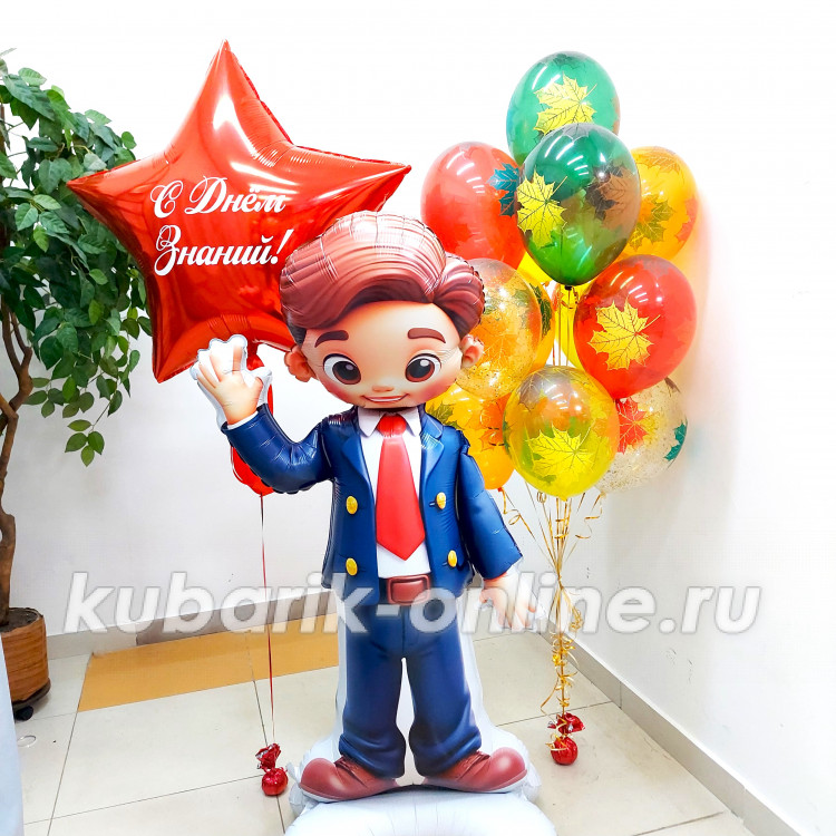 Воздушные шары с гелием на 1 сентября с учеником №0004 Воздушные шары с гелием на 1 сентября с учеником №0004