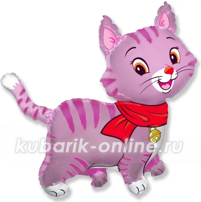 Шар фольгированный, Кошечка с шарфом розовая